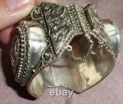 Big Old Berber Bracelet In Solid Silver Crab Stamp North Africa