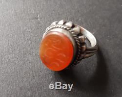 Big Old Man's Ring In Sterling Silver & Intaglio On Carnelian