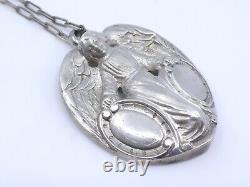 Big Old Religious Medal Angel Pendant Silver XIX