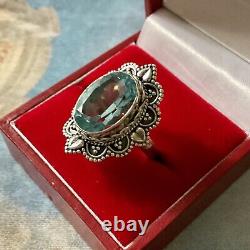Big Old Ring Beautiful Blue Topaz, Silver Massive Worked, Creator