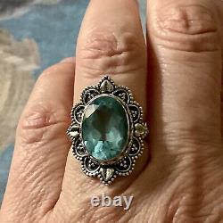 Big Old Ring Beautiful Blue Topaz, Silver Massive Worked, Creator