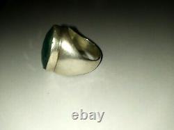 Big Old Ring With Jade In Solid Silver Cabochon 925 T62