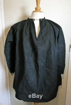 Blouse Antique Dealer / Biaude / Blaude Black Linen / Sterling Silver Collar Buckle