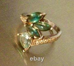 Blue-Silver Topaz Solid Large Vintage/Antique Ring-Old Jewelry 925-Flower