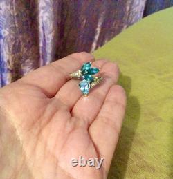 Blue-Silver Topaz Solid Large Vintage/Antique Ring-Old Jewelry 925-Flower