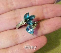 Blue-Silver Topaz Solid Large Vintage/Antique Ring-Old Jewelry 925-Flower
