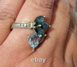 Blue-Silver Topaz Solid Large Vintage/Antique Ring-Old Jewelry 925-Flower