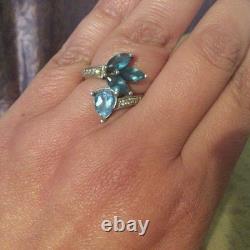 Blue-Silver Topaz Solid Large Vintage/Antique Ring-Old Jewelry 925-Flower