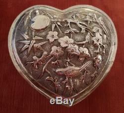 Box Shape Heart Ancient Chinese Art Deco Solid Silver