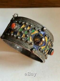 Bracelet Berber Kabyle Silver Silver Old Coral Cabochon Email