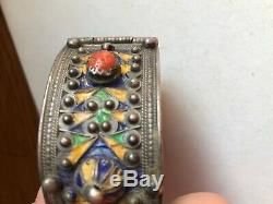 Bracelet Berber Kabyle Silver Silver Old Coral Cabochon Email