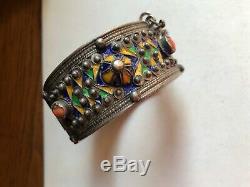 Bracelet Berber Kabyle Silver Silver Old Coral Cabochon Email