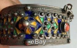 Bracelet Berber Kabyle Silver Silver Old Coral Cabochon Email