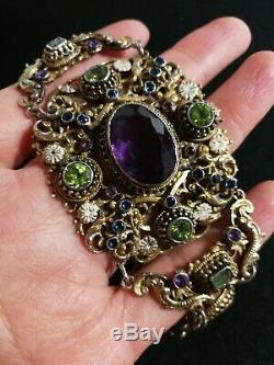 Bracelet Former 19th Hungarian Astro Amethyst Stones And Rhinestones Or