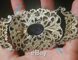 Bracelet Former 19th Hungarian Astro Amethyst Stones And Rhinestones Or