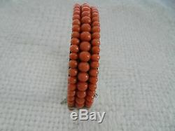 Bracelet Old Coral 3 Rows Of Coral Beads