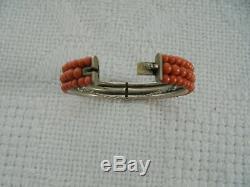 Bracelet Old Coral 3 Rows Of Coral Beads