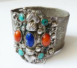 Bracelet Old Silver Turquoise + + + Coral Lapis Ethnic Silver