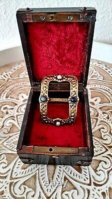 Buckle belt ornament, antique, pearls, Vermeil, 19th century, Solid Silver