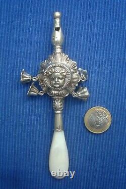 C5 Très Beau Hochet Silver Grelot Simmer Massif 19th Mother Of Pearl Angelot Ancien