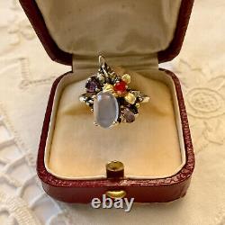 Calcedoine Tanzanite Sapphire Ancient Ring Designer Gold/silver Massif 60