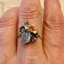 Calcedoine Tanzanite Sapphire Ancient Ring Designer Gold/silver Massif 60