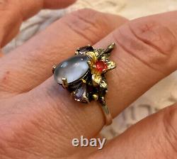 Calcedoine Tanzanite Sapphire Ancient Ring Designer Gold/silver Massif 60