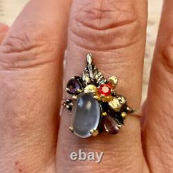 Calcedoine Tanzanite Sapphire Ancient Ring Designer Gold/silver Massif 60