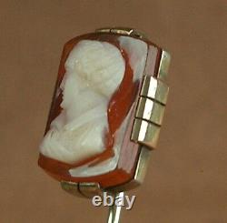 Camee Ancient Sculpted On Agate Mounted Bronze Epingle Gold Massive And Silver