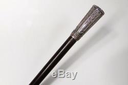 Cane Old Silver Knob Solid Blackened Wood Foliage French Cane Nineteenth