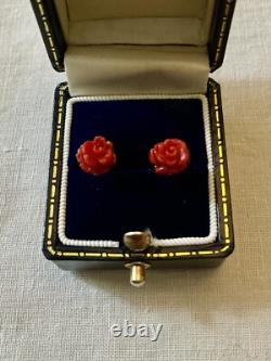 Carved Coral Flower, Vermeil, Solid Silver, Vintage Earrings