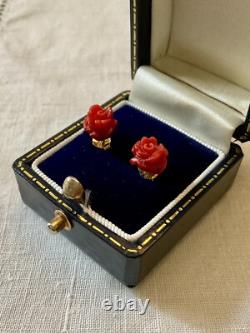 Carved Coral Flower, Vermeil, Solid Silver, Vintage Earrings