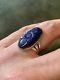 Carved Lapis Lazuli Cameo, Solid Silver, Antique Marquise Ring