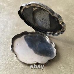 Carved Solid Silver Powder Box with Antique Floral Decor