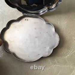 Carved Solid Silver Powder Box with Antique Floral Decor