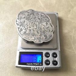 Carved Solid Silver Powder Box with Antique Floral Decor