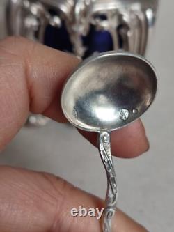 Charles Harleux Former Pretty Mustard Pot Solid Silver Blue Interior Style L XV