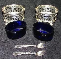 Christofle Salerons Inside Old Blue Glass + 2 Tablespoons Salt Silver