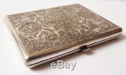 Cigarette Case Solid Silver Chiseled Old 1920 Silver Box
