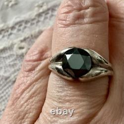 Circa 1930 Antique Tank Ring in Solid Silver with Hematite, Hallmarked