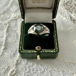 Circa 1930 Antique Tank Ring in Solid Silver with Hematite, Hallmarked