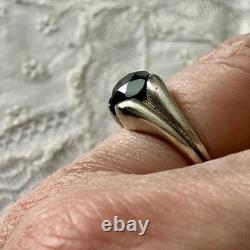 Circa 1930 Antique Tank Ring in Solid Silver with Hematite, Hallmarked
