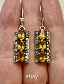 Citrine, Topaz, Vermeil, Solid Silver, Antique Earrings
