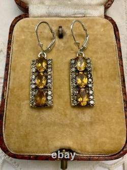 Citrine, Topaz, Vermeil, Solid Silver, Antique Earrings