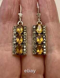 Citrine, Topaz, Vermeil, Solid Silver, Antique Earrings