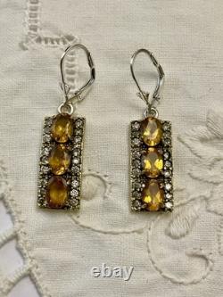 Citrine, Topaz, Vermeil, Solid Silver, Antique Earrings