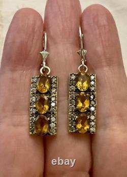 Citrine, Topaz, Vermeil, Solid Silver, Antique Earrings