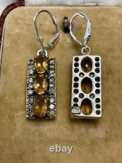 Citrine, Topaz, Vermeil, Solid Silver, Antique Earrings