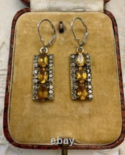 Citrine, Topaz, Vermeil, Solid Silver, Antique Earrings