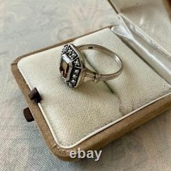 Citrine and Fine Pearl Antique Ring in Solid Silver